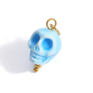 Light blue skull pendant charm with golden metal ring for DIY jewelry making accessories