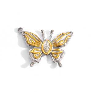 Two-tone gold and silver butterfly pendant with marquise-cut crystal for DIY jewelry