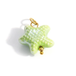 Light green starfish pendant charm with gold metal ring for DIY necklace jewelry making