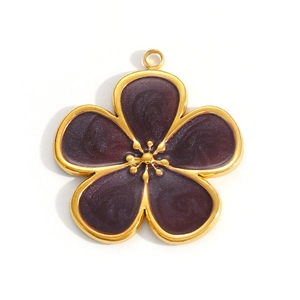 Detail of purple five-petal flower pendant with gold plating for DIY jewelry making