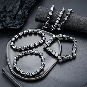 Ensemble de bracelets en perles d'hématite noire minimalistes pour hommes et femmes polis