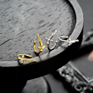 Fashion cross and angel wing ear cuffs with square zircon in gold and silver finish