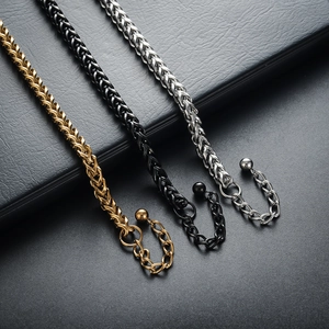 Titanium steel foxtail chain bracelets in gold, black, and silver for men and women