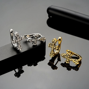 Pendientes de Botón de Cruz de Cobre Vintage para Hombres Mujeres Moda Gótico Punk Estilo Hip Hop Chapado en Oro Plata Joyas Regalo
