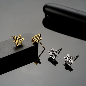 Retro Unisex Kupfer Auge der Vorsehung Ohrstecker Punk Hexagramm Geometrisch Galvanisierte Ohrringe Gold Silber Schmuck
