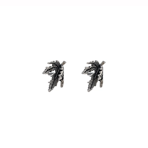 Vintage maple leaf stud earrings in antique silver metal with realistic vein textures