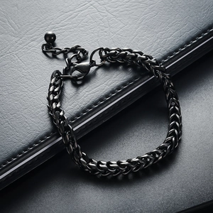 Minimalist Titanium Steel Wheat Chain Bracelet Black Braided Franco Chain Adjustable Jewelry For Men Women Daily Casual Accessory