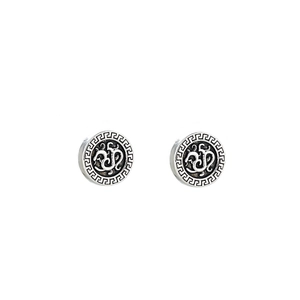 Retro round magnetic ear clips with Greek key pattern and engraved scroll texture