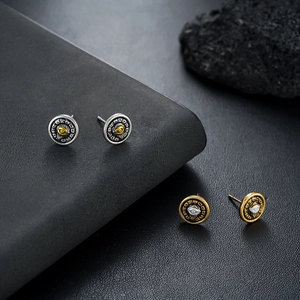 Retro Copper Horus Eye Stud Earrings For Men Women Vintage Mysterious Round All-Seeing Eye Jewelry Antique Gold Silver Rhinestone Earrings