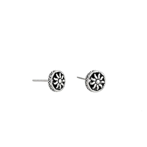 Boucles d'oreilles soleil vintage en argent avec gravures florales latérales