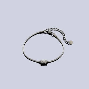 Bracelet chaîne serpent minimaliste en acier inoxydable argenté avec cylindre gravé