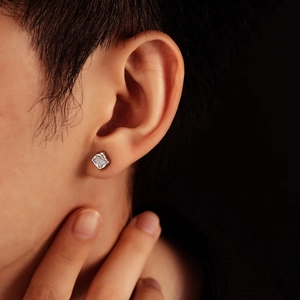 Orecchino a goccia d'argento irregolare con texture blu chiaro per uomo e donna trendy