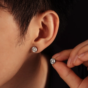 Barbell weight plate stud earrings with silver finish and 10KG 22LB engraving