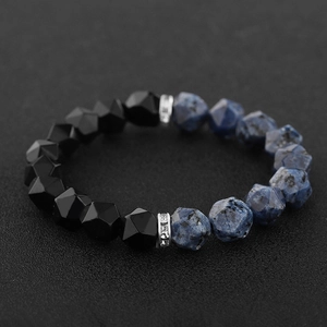 Bracciale di Perline in Ossidiana Naturale e Agata Blu per Uomo e Donna Bracciale in Pietra Geometrica Sfaccettata Gioielli