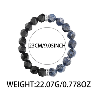 Bracciale unisex con perle sfaccettate in agata blu e onice nera, lunghezza 23 cm