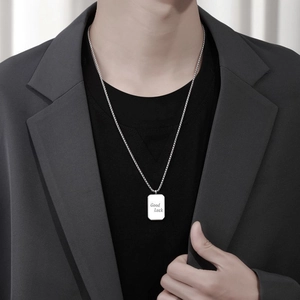 Titanstahl Good Luck Dog Tag Halskette Für Herren Damen Minimalistisch Rechteckig Anhänger Hip Hop Schmuck Silber Farbe