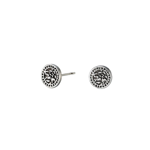 Retro stainless steel wolf head stud earrings with Nordic viking rune pattern