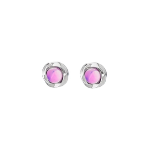 Orecchini magnetici Mobius con pietre occhio di gatto rosa e design in metallo argento