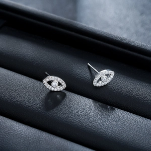 Fashion Copper Evil Eye Stud Earrings For Men Women Unisex Personality Rhinestone Inlaid Stainless Steel Earring Post Daily Jewelry