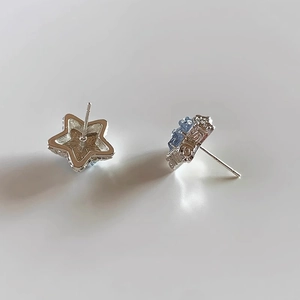 S925 sterling silver starfish stud earrings with blue crystals for women and men