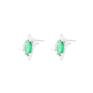 Orecchini a perno a stella irregolare con zircone verde incastonato in argento