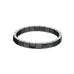 Bracelet élastique pour hommes en perles carrées d'hématite noire polie au fini métallique