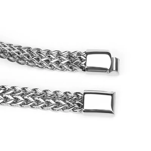 Bracelet double chaîne box en acier inoxydable poli pour homme avec fermoir rectangle