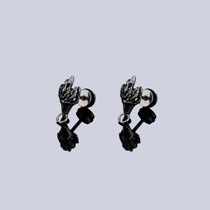 Gothic black middle finger earrings in vintage stainless steel with rock texture finish