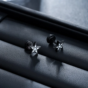 Stainless Steel Black Pentagram Star Stud Earrings For Men Women Minimalist Punk Fashion Geometric Ear Jewelry