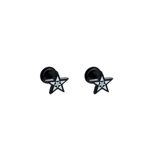 Minimalist black and white star stud earrings with punk style screw back design