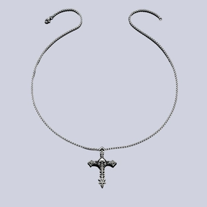 Gothic skull cross pendant necklace in vintage silver finish with long box chain link