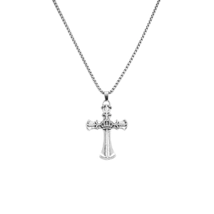 Collana con ciondolo a croce corona argento vintage con catena box da uomo stile gotico hip hop