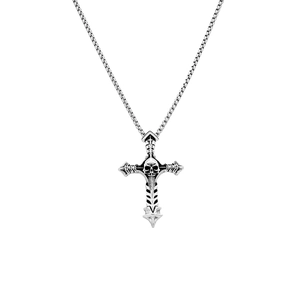 Gothic skull cross pendant necklace in retro silver finish with stainless steel box chain