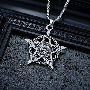 Collier Pendentif Pentagramme Tête de Mort Gothic Punk en Acier Inoxydable Alliage Chaîne pour Hommes Femmes Bijoux Vintage