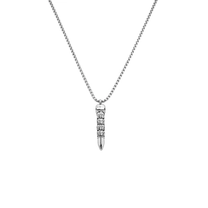 Men's gothic stainless steel bullet pendant necklace with skull detail on a box chain