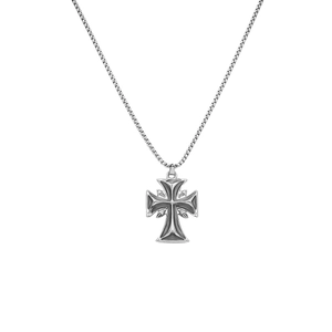 Gothic cross pendant necklace for men in silver titanium steel with box chain