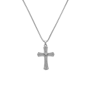 Pendentif croix argenté avec strass brillants et chaîne vénitienne pour femmes