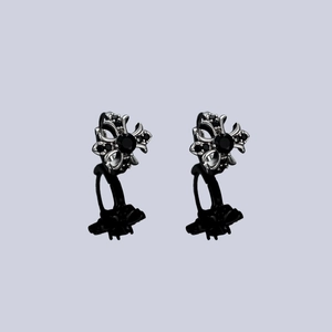 Gothic cross hoop earrings in silver finish with black zircon stones for men and women
