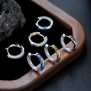 Fashion Copper Pave Rhinestone Huggie Earrings Irregular Enamel Hoop Earrings For Men Women Simple Luxury Versatile Jewelry