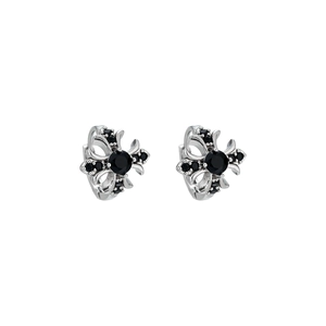 Gothic cross hoop earrings in silver finish with black zircon stones for men and women