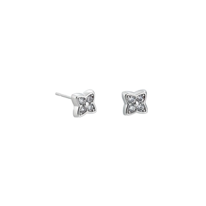 Silver four-leaf clover stud earrings with sparkling pavé zircon stones for men and women