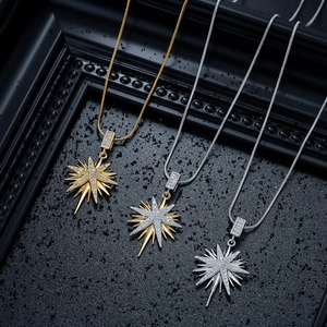 Fashion Titanium Steel Octagram Pendant Necklace Copper Octagonal Star Rhinestone Snake Chain For Men Women Jewelry