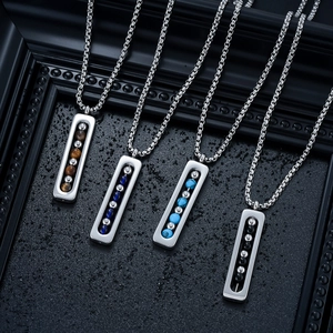 Titanstahl Rechteckiger Anhänger Halskette Mit Natursteinperlen Geometrische Box Kette Für Herren Damen Unisex Modeschmuck