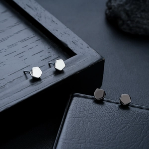 Minimalist Geometric Hexagon Stud Earrings For Men Women Stainless Steel Post Copper Black Silver Fashion Ear Piercing Jewelry