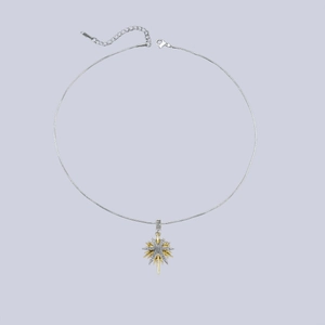Octagram star pendant necklace in gold and silver plating with zircon stones on thin chain