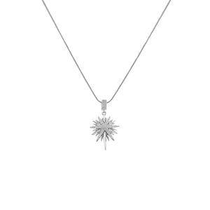 Silver octagonal star pendant necklace with zircons and sleek snake chain for women