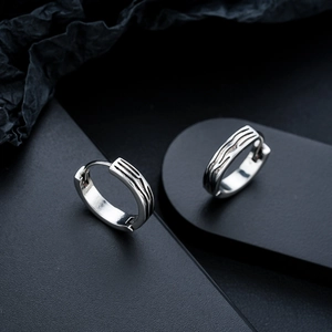 Unisex Punk Copper Hoop Earrings Black Striped Pattern Minimalist Electroplated Vintage Style Jewelry Gift For Men Women