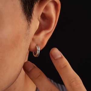 Orecchino a cerchio corona in argento vintage da uomo in stile punk retrò minimalista