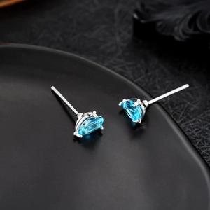 Light Luxury Blue Water Drop Zirconia Stud Earrings Elegant Copper Electroplated Fashion Piercing Jewelry For Women Men