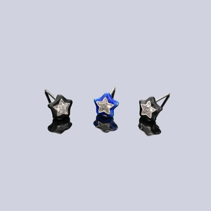 Pentagram star stud earrings with zircon inlay in black and sapphire blue glossy finish